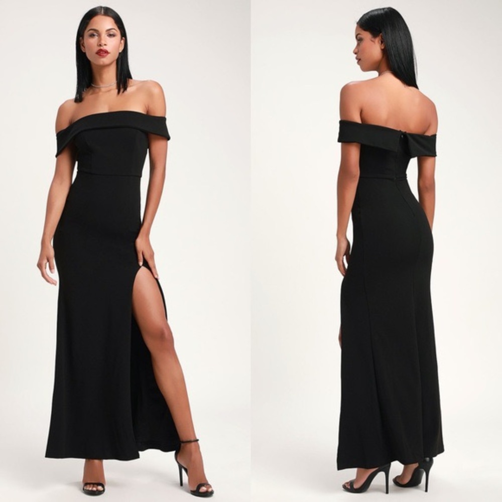 Lulu’s black Off The Shoulder Aveline dress